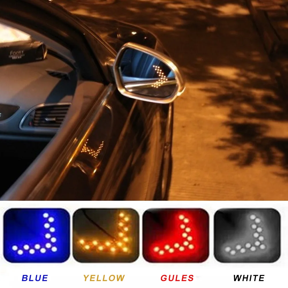 2 Pcs/lot Car LED Rearview Mirror Light 14 SMD LED Arrow Panel For Car