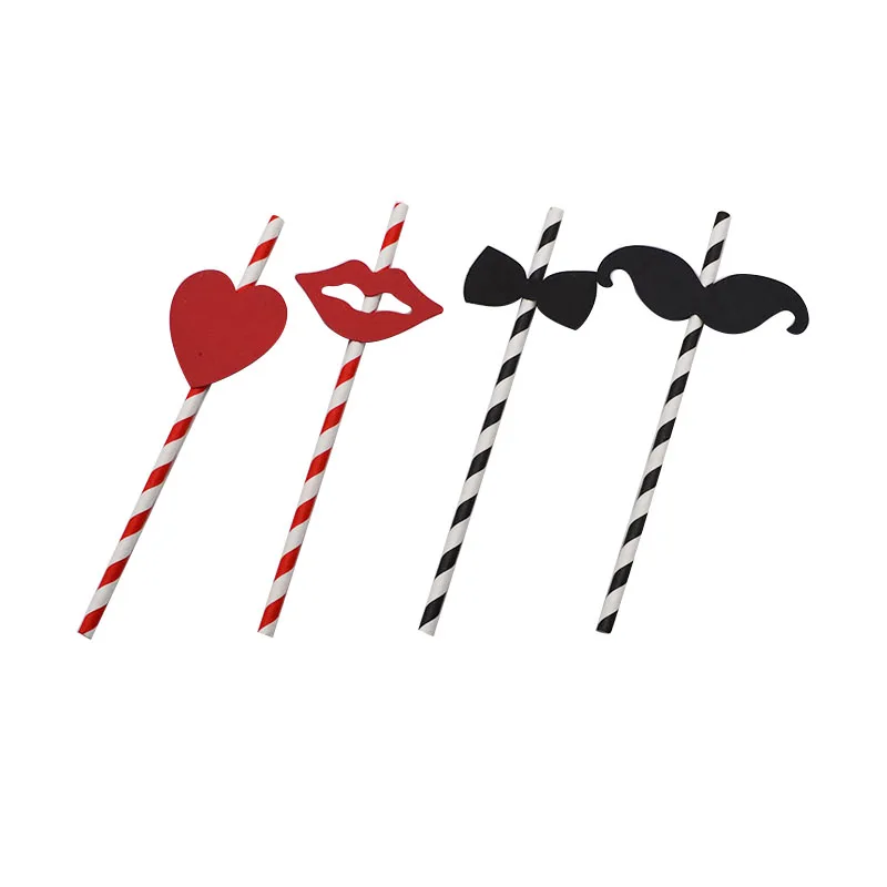 

10pcs Striped Paper Straws Photo Booth Props Wedding Decoration Moustache Bow-knot Lip Birthday Paper Straw Party Supplies New