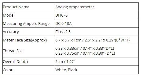 DH-670 DC 0-10A аналоговая AMP Панель Амперметр со стрелкой тип панель измерителя тока