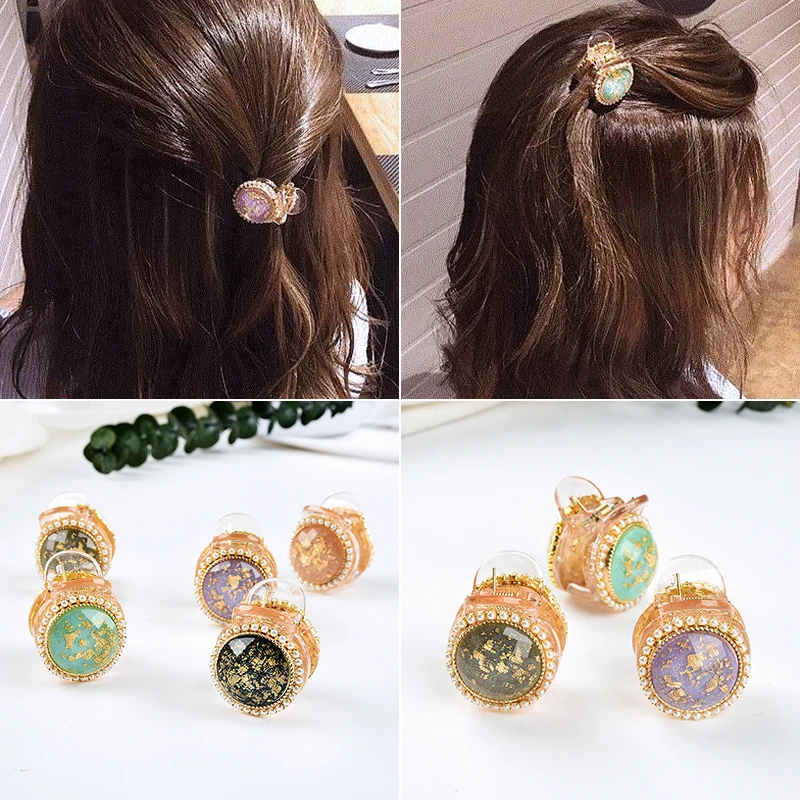 

M MISM Ins Cute Crystal Mini Hair Accessories Women Girls Small Claws Green Purple Pink Hair Clips Decoration Pins
