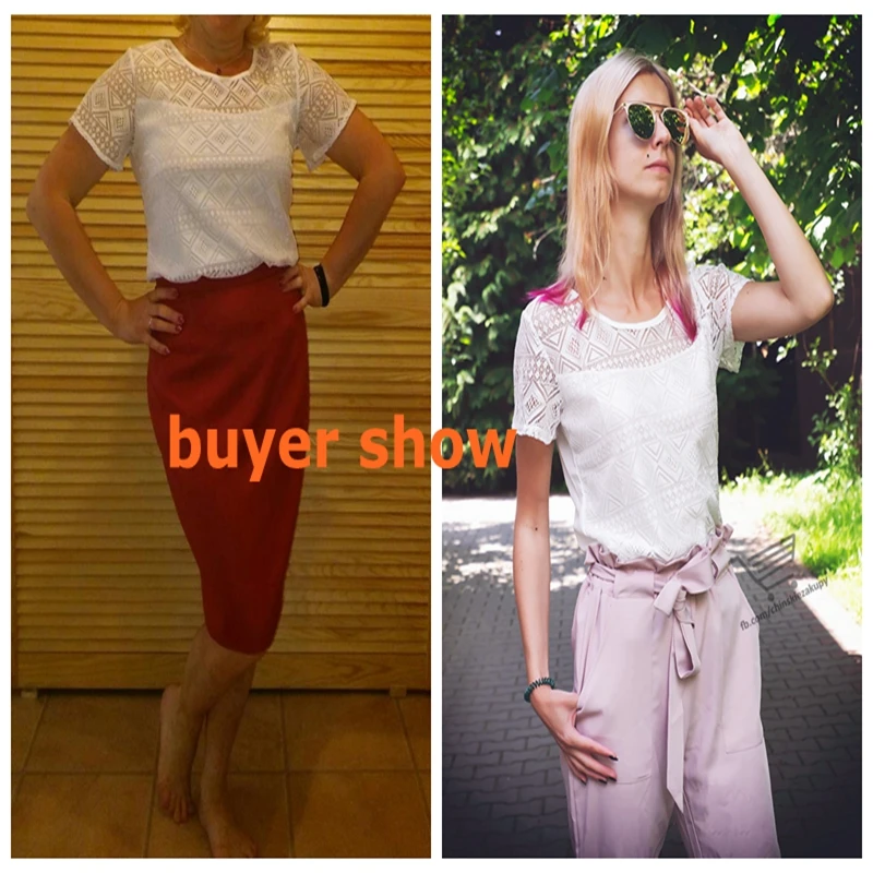 Ladies office Shirt Women White Lace Blouse Short Sleeve Plus Size Korean Crochet Hollow Out Tops Camisas Femininas Qz*