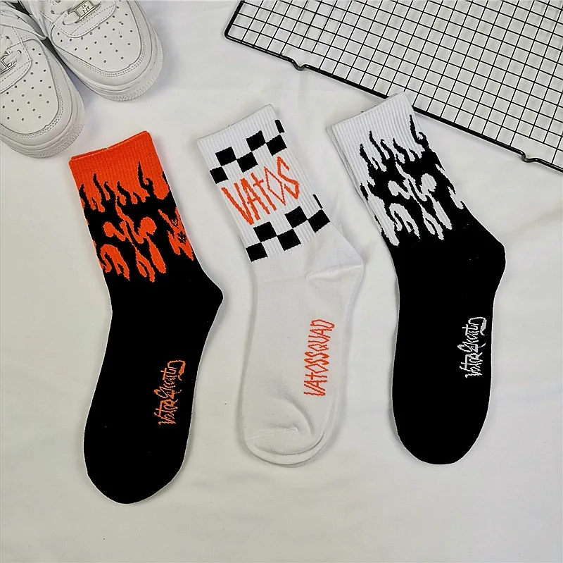 Korean style fashion Harajuku street hip hop socks unisex fun men's socks happy skateboard flame ladies socks