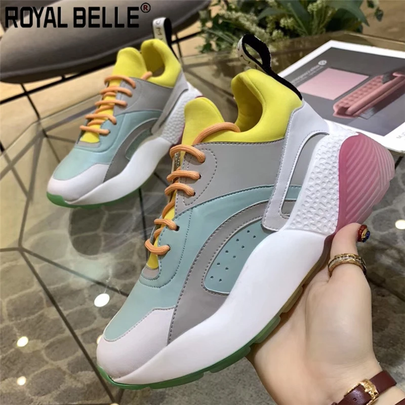 

Royal Belle High Quality Brand Fashion Sneakers Wedges Women Casual Sneakers Lace Up Tenis Vulcanize Shoes Thick Bottom Creepers