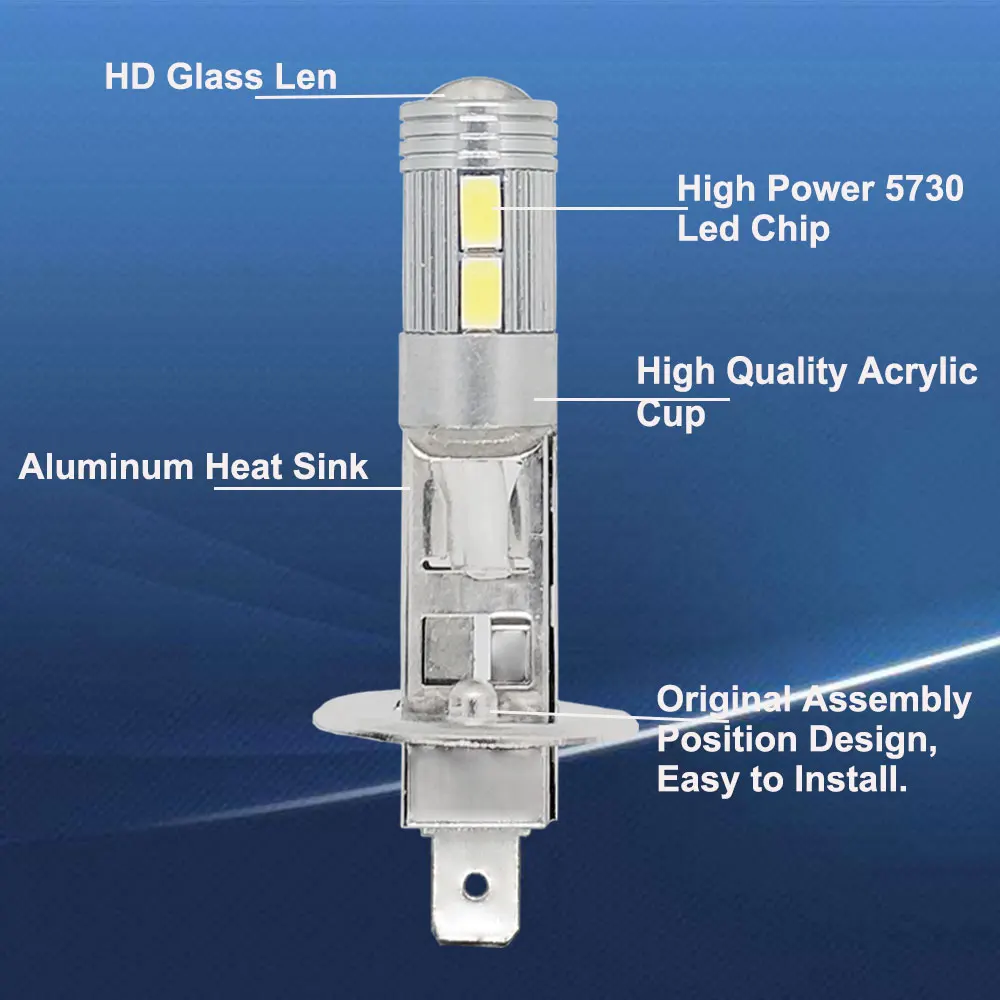 2 шт. авто лампа H1 светодиодные противотуманные светильник 10SMD 5730 суперяркие белые дневные ходовые огни Габаритные огни дальнего света лампы с объективом 12V 6000K