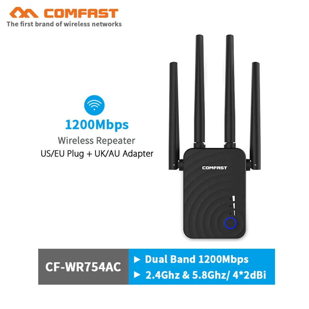 Comfast 1200 Мбит/с Wi fi Extender беспроводной ретранслятор/маршрутизатор Dual Band 2,4 и 5,8 ГГц 4 Wi fi антенна большой дальности сигнала Усилители домашние