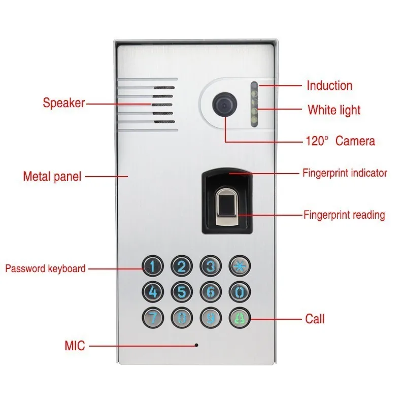 JERUAN 7 дюймов ЖК-дисплей Видео Домофонные дверной звонок запись Интерком Системы металл отпечатков пальцев клавиатура код доступа RFID Камера