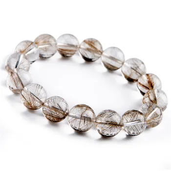 

13mm Precious Natural Rutilated Quartz Bracelets Women Female Stretch Crystal Big Round Bead Natural Stone Bracelet