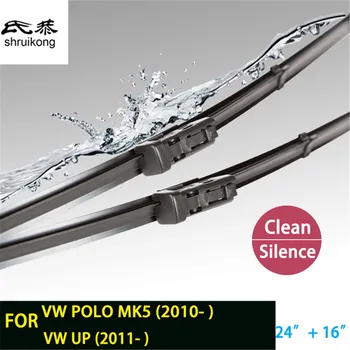 

Free shipping car stickers Wiper blades for 2010-2015 Volkswagen Polo MK5 6R, 6C 24"+16" fit push button type wiper arms