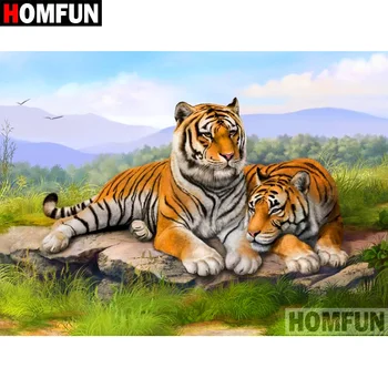 

HOMFUN Diamond Painting Cross Stitch "Animal tiger" 5D DIY Diamond Embroidery Full Square/round Rhinestone Of Picture A08102