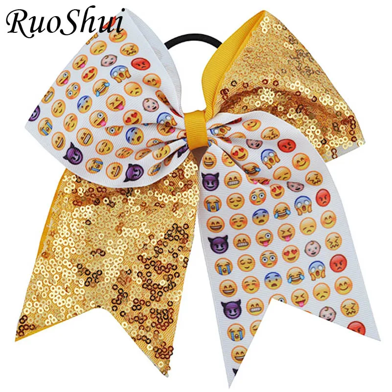 

7" Boutique Grosgrain Ribbon Headwear Emoji Hair Bows Cheer Bow For Women Girls Hair Accessories Alligator Clip Smiley Emoticon