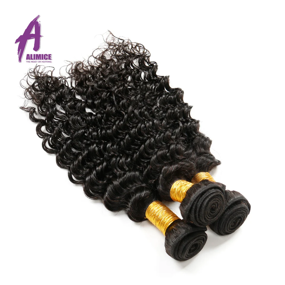 ALIMICE Hair Peruvian Deep Wave Bundles Deal 4 Bundles 100% Non Remy Human Hair Extensions Hair Bundles 8-26 inch Color#1B (5)