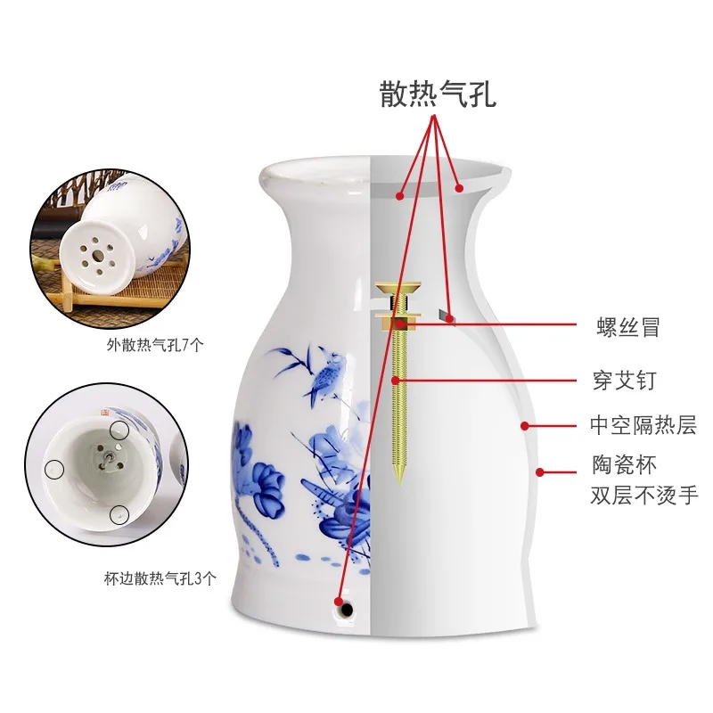 Moxibustion Care Tool Pot Ceramic Cupping Massage Can Tin Moxa Scrapping Cup Warming Therapy for Arm Leg Abdomen