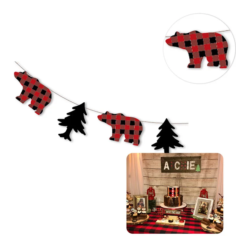 Lumberjack/праздничные баннеры в клетку с изображением медведя, дерева, Висячие банты для детей на день рождения, рождественские украшения для дома, вечерние принадлежности
