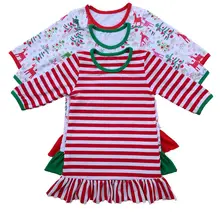 Платье с оборками для девочек; Рождественская Пижама с оленем; платье с монограммой в красную и белую полоску