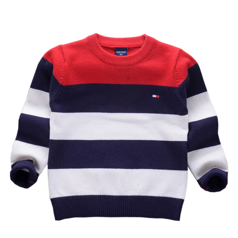 

Handsome Blue Red Striped Boys Sweaters Kids Pullovers Cotton Material Children's Thermal Spring Autumn Tops Clothing