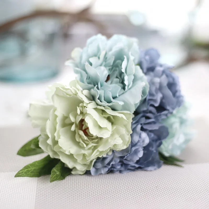 1 bouquet Silk Flower Bridal Hydrangea Artificial Fake Peony Home Wedding Garden Decors  Bridal Bouquet Free Shipping