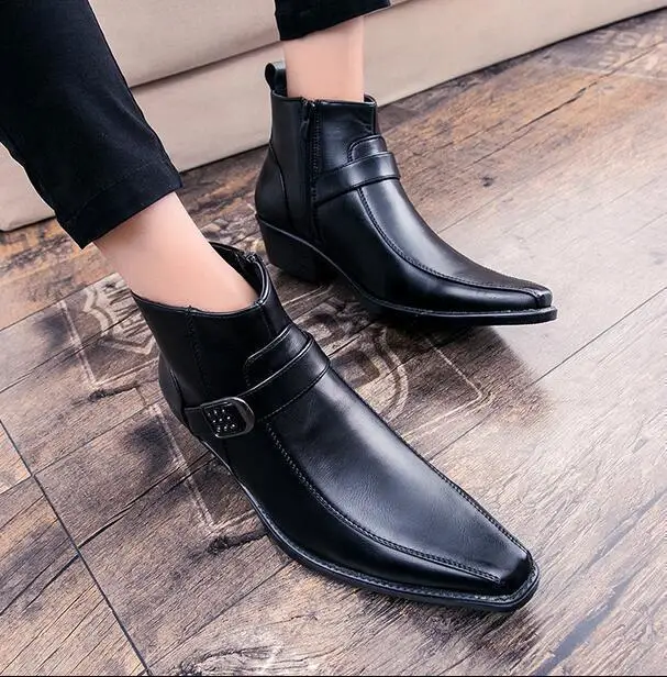 

Mens Pointed Toe High Top British Ankle Boots Hot Hid Heel Casual Shoes Platform C54