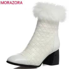 MORAZORA/женские ботинки из натуральной кожи; сезон осень-зима; ботильоны на высоком каблуке; черные ботинки на молнии; большие размеры 34-40