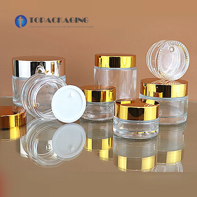 

50PCS*5/10/15/20/30/50/80/100g Cream Jar Clear Glass Cosmetic Container Empty Makeup Facial Mask Refillable Pot Sample Canister