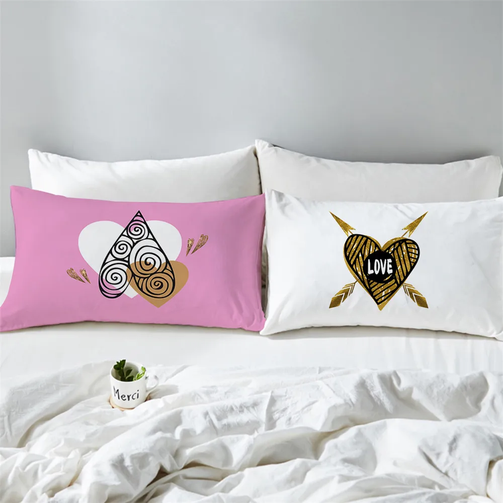 Girls Sweet Pink Pillowcase Sisters Heart Print Patchwork Pillow Case