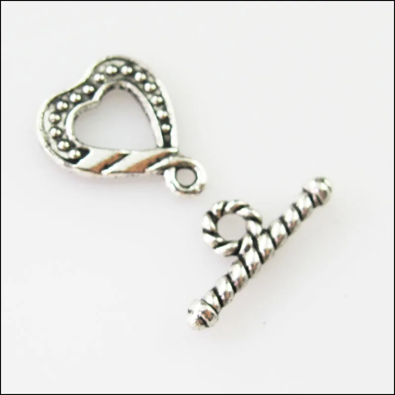 

New 12Sets Tibetan Silver Heart Circle Bracelet Toggle Clasps Connectors