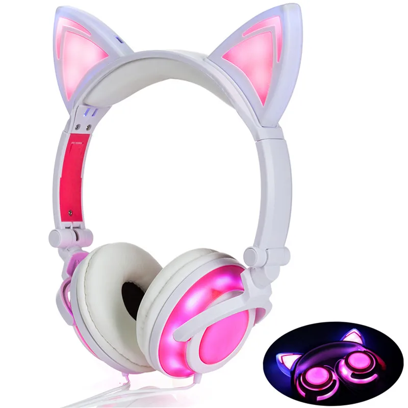 LIMSON Проводные Детские Наушники Cat Ear Headset Складные Стерео Наушники Светодиодный Мигает 3,5 мм штекер для мобильного телефона для компьютера CR01P