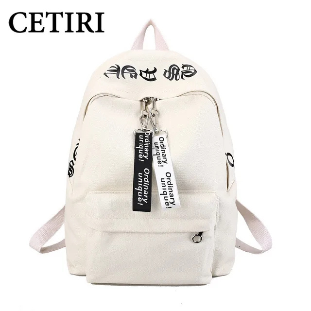 Cetiri White Backpack Canvas Women School Bags For S Cetiri White Backpack Canvas Women School Bags For S Schoolbag Bookbag Back Pack Letter Bag