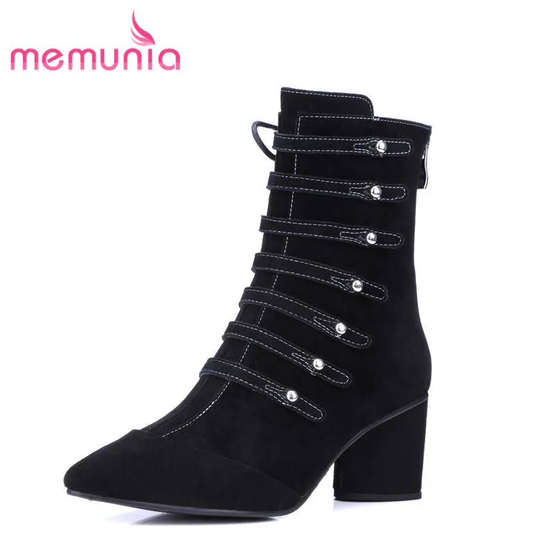 

MEMUNIA 2020 new fashion suede leather boots women pointed toe autumn winter ankle boots fashion solid colors shoes woman