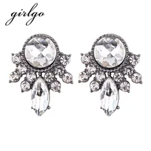 Girlgo Luxury Wedding Fashion Women Geometric Statement Charm Stud Earrings Gifts New Hot Simple Design Trendy Jewelry Wholesale