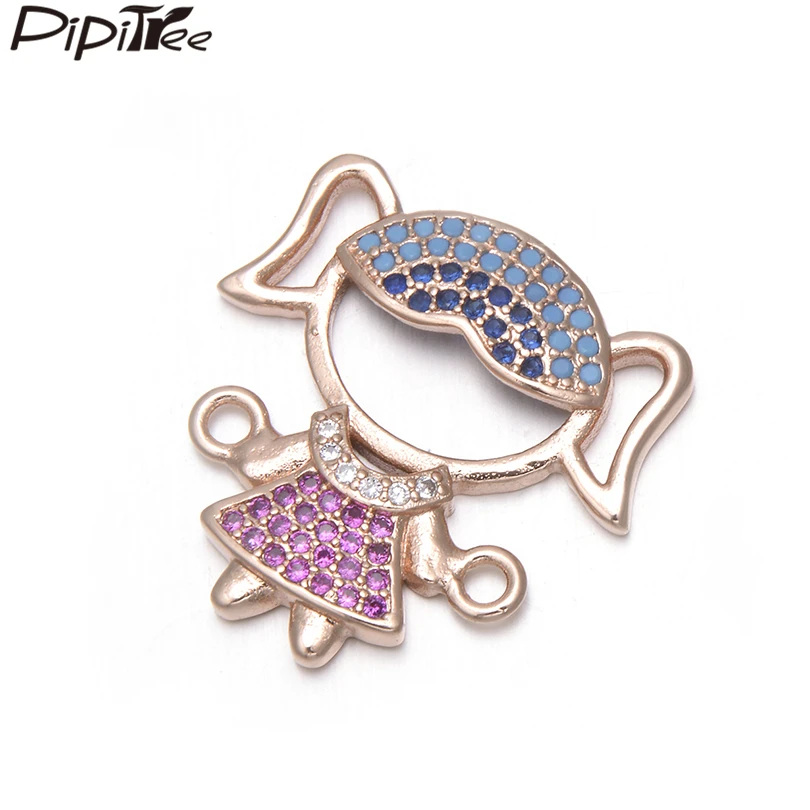Pipitree прекрасный мальчик девочка Семья Шарм fit браслет кулон Медь CZ циркониевые