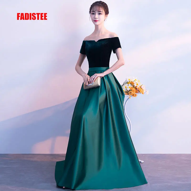 

FADISTEE New arrival elegant evening party prom dresses long gown lace satin Robe De Soiree A-line velvet boat neck lace-up