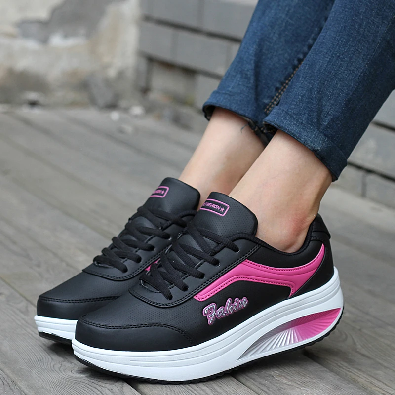 

ZHENZU 2019 PU Leather Women Sneakers Casual Shoes Woman Breathable Waterproof Wedges Platform Vulcanize Shoes tenis feminino