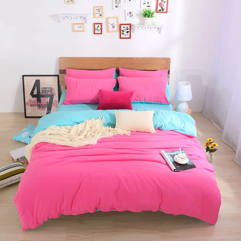 

Red and blue solid color two sorts double color 100% cotton bedding home textiles 4Pcs duvet cover bed sheet pillowcase soft