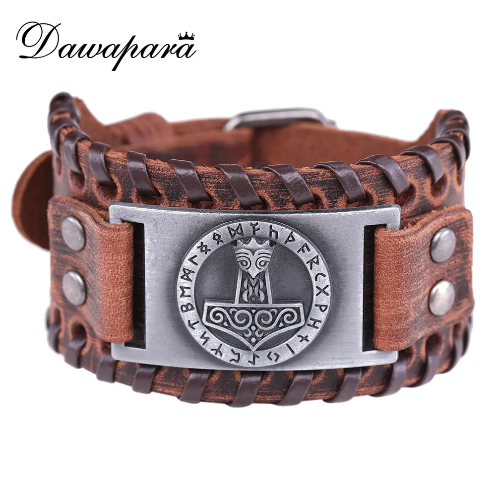 Dawapara2018 New Genuine Leather Mens Bracelets Mens Wide Leather Cuff