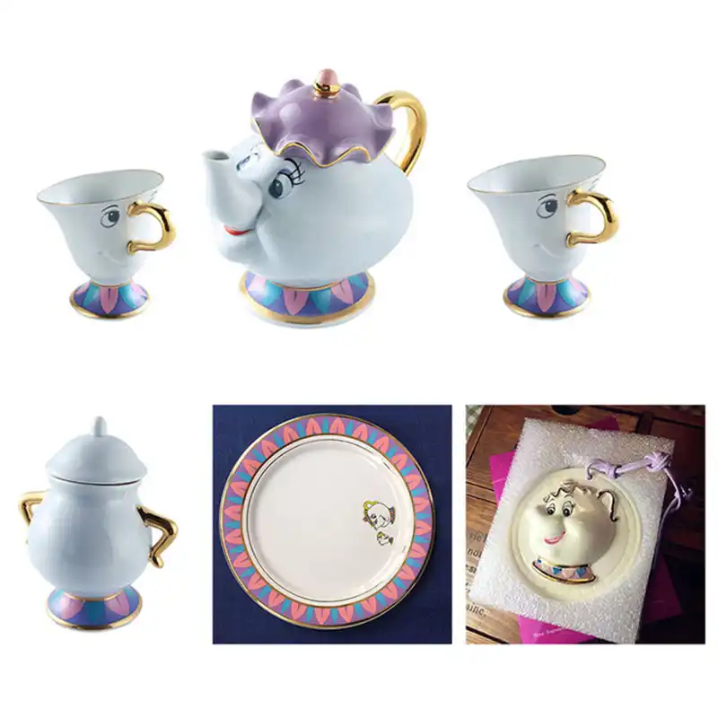 Мультфильм красота и чудовище чайный набор Mrs Potts чайник + чип чашка + сахарница + тарелка кофе молоко чайник горшок кружка милый Рождественский подарок - изображение