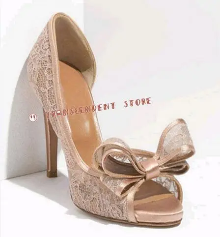 

Sexy Open Toe Butterfly-knot High Heels Solid Mesh Platform Leather Pumps Summer Shallow Bow Tie Women Party Wedding Shoes