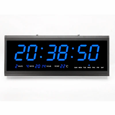 Большой экран дисплей Электрический светодиодный часы цифровой светодиодный настенные часы с датой/дисплеем недели домашние Подвесные часы с термометром - Цвет: Синий