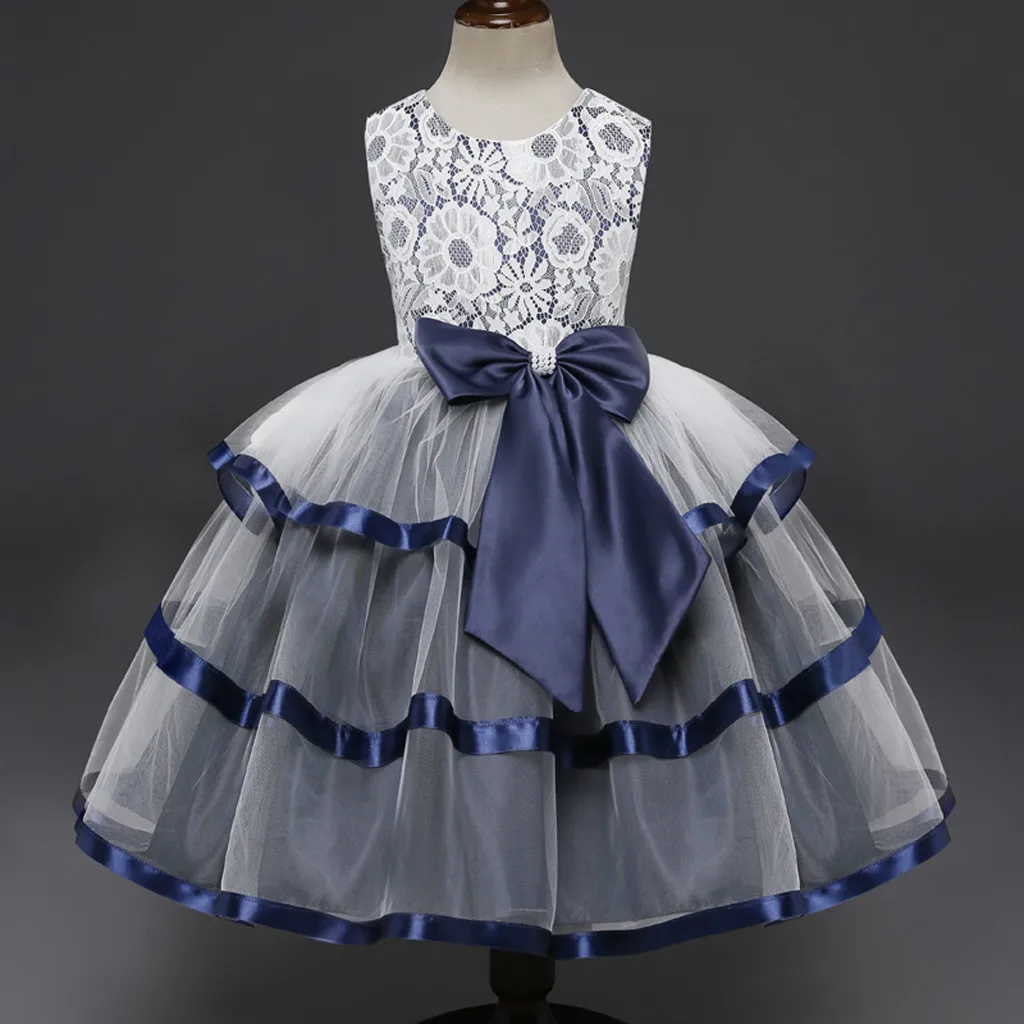 

Boutique Baby Kids Clothing Dresses Lace Bowknot Princess Sleeveless Dresses Wedding Performance Formal Tutu Dresses 2019