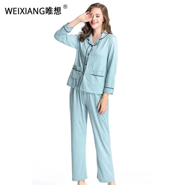 WEIXIANG Women Winter Pajama Set Soft Printing pijama Home Pyjamas
