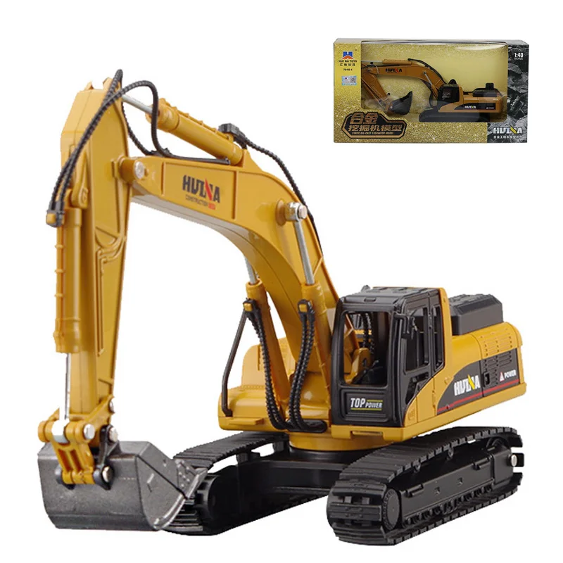 

HUI NA TOYS 1:40 Alloy Excavator Model Toy Navvy Construction Vehicle Hook Machine Car Models Toys For Children Gift