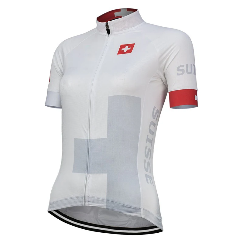 Switzerland Women New White Cycling Jersey Customized Bike MTB Road