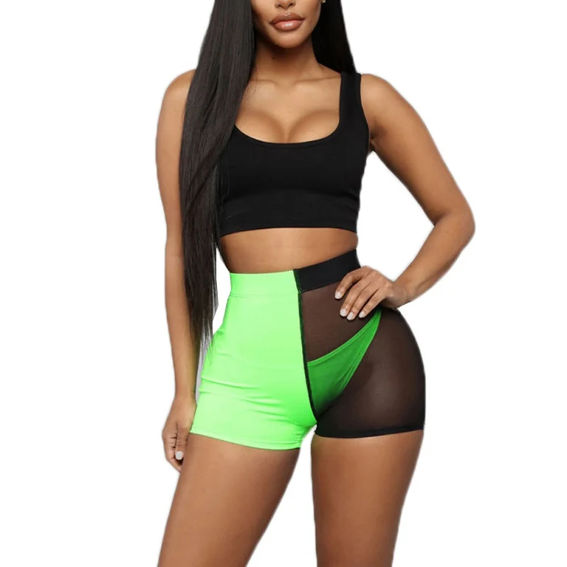 

2019 Ladies Streetwear Shorts Women Casual Shorts Mesh Patchwork Design See Through Shorts Fashion High Waist Slim Sexy Shorts