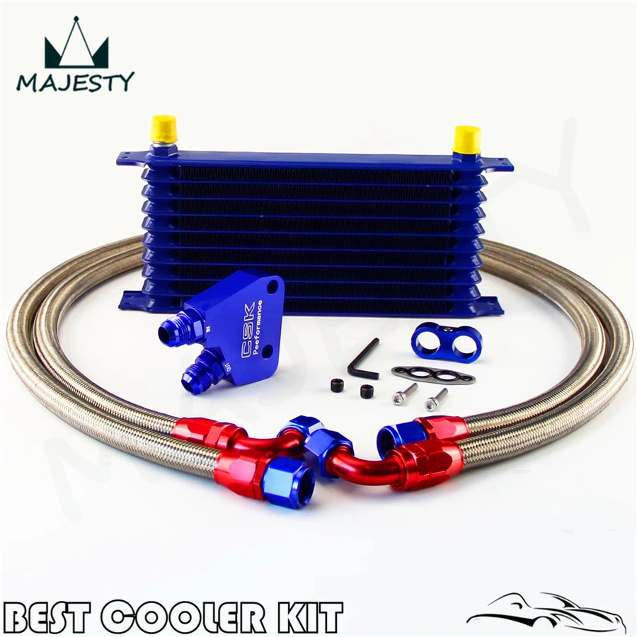 10 Row Engine Oil Cooler Kit + Sandwich Plate For BILLET LS1 LS2 LS3