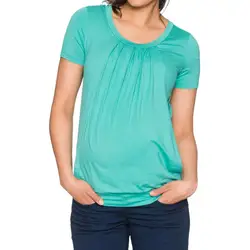 Для женщин Сплошной Цвет для беременных мягкие удобные кормящих Обёрточная бумага, жатый двойной Слои беременных блузка Футболка