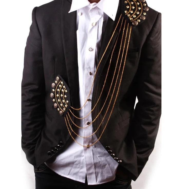 

Handmade Fashion Punk Tassel Chain Shoulder Board Badges beads Fabric Metal EpaulettePin on Brooch