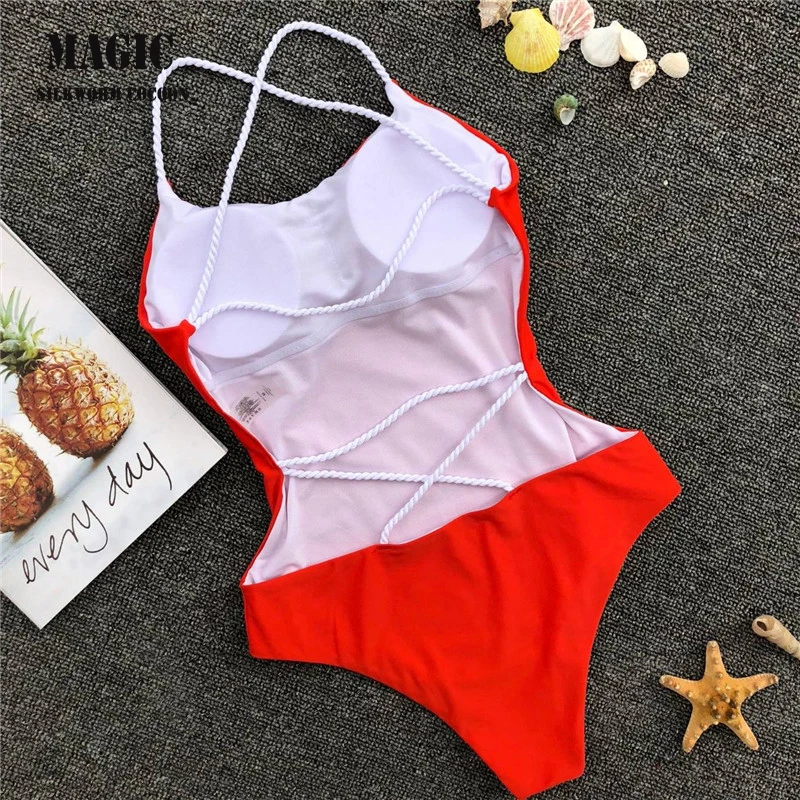 

New Solid Red Sexy Cross Halter Swimwear Women Big Backless One Piece Swimsuit 2019 Summer Bathing Suits Beach Wear Swim