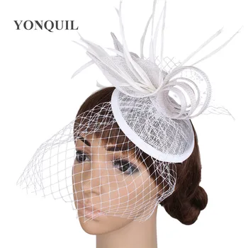 

New arrival white sinamay base fascinator with Wine glass shape linen Race headpieces wedding Party cocktail hat church XMF04