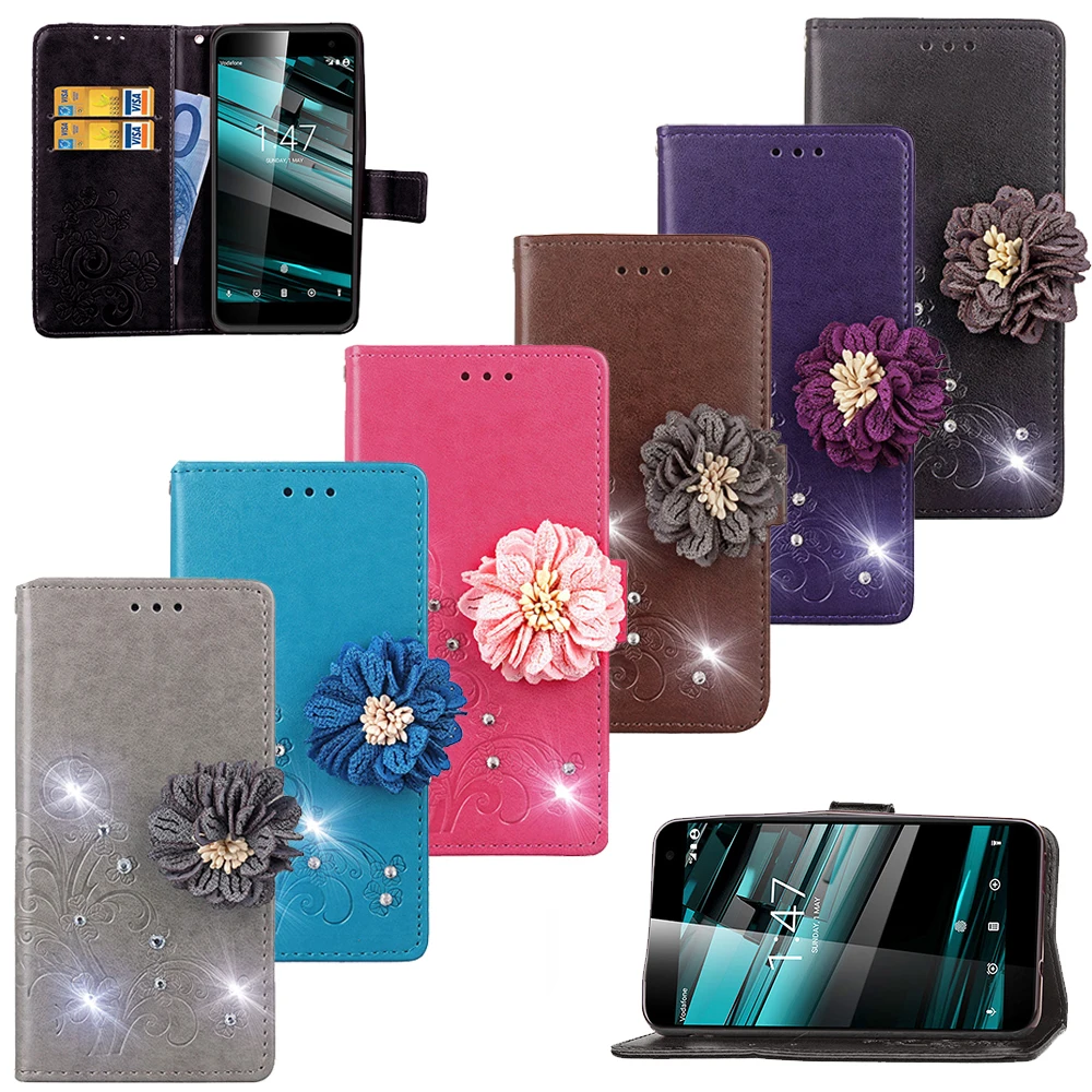 

Drilling 3D flowers Leather Case For Vodafone Smart Platinum 7 / Platinum7 VFD 900 5.5" With Card Slot Flip Cover Case Wallet