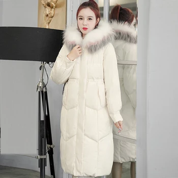 

2019 Winter Jacket Women thick Winter Coat Lady Clothing Female Jackets Long Parkas Fake fur collar Parka down cotton jacket