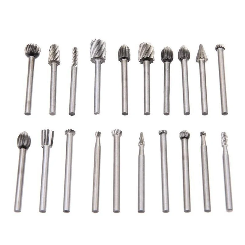 20pcs/set 3mm HSS Rotary Routing Router Bit for Dremel Burr Milling Cutter Carving Machine Router Bits Kit